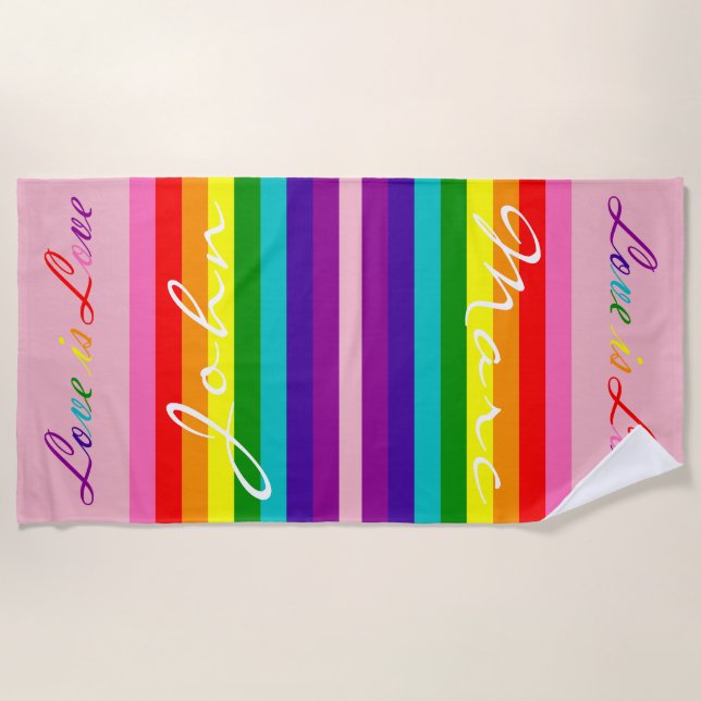 Liebe ist Liebe Rainbow Typografie gestreift LGBT  Strandtuch (Vorderseite)