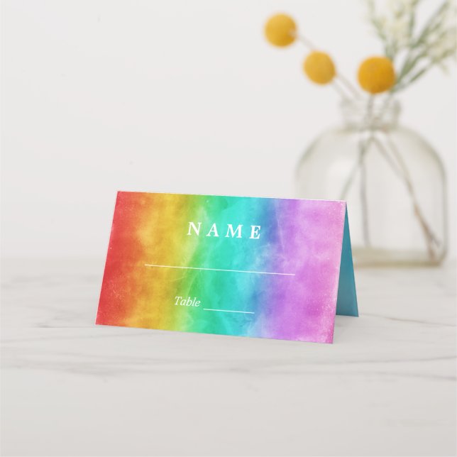 Liebe ist Liebe Rainbow Watercolor Gay Wedding Platzkarte (Vorderseite)