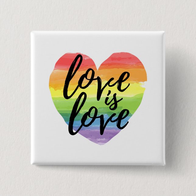 Liebe ist Liebe | Rainbow Watercolor Herz Button (Vorderseite)