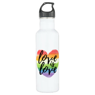 Liebe ist Liebe  Rainbow Watercolor Herz Edelstahlflasche
