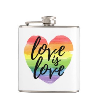Liebe ist Liebe| Rainbow Watercolor Herz Flachmann