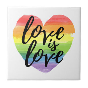 Liebe ist Liebe  Rainbow Watercolor Herz Fliese