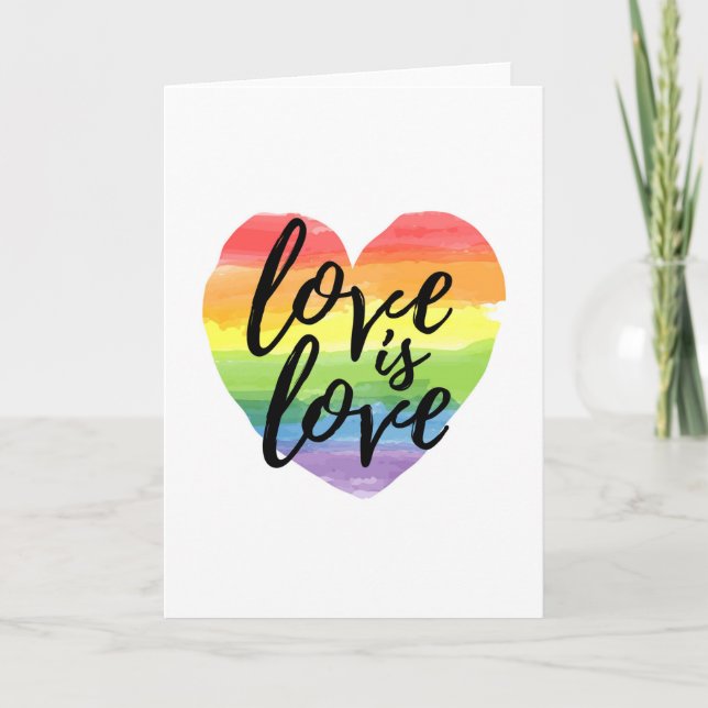 Liebe ist Liebe | Rainbow Watercolor Herz Karte (Vorderseite)