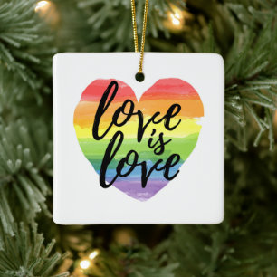 Liebe ist Liebe Rainbow Watercolor Herz Keramikornament
