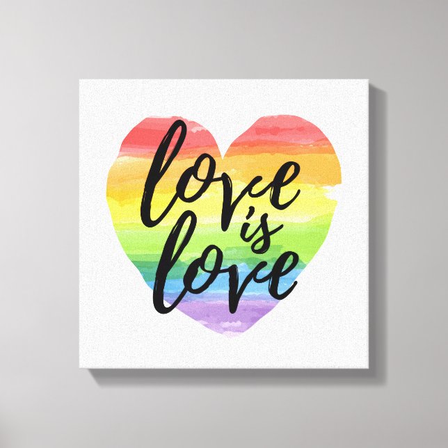 Liebe ist Liebe | Rainbow Watercolor Herz Leinwanddruck (Vorderseite)