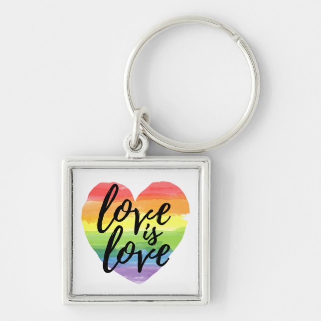 Liebe ist Liebe | Rainbow Watercolor Herz Schlüsselanhänger (Vorne)