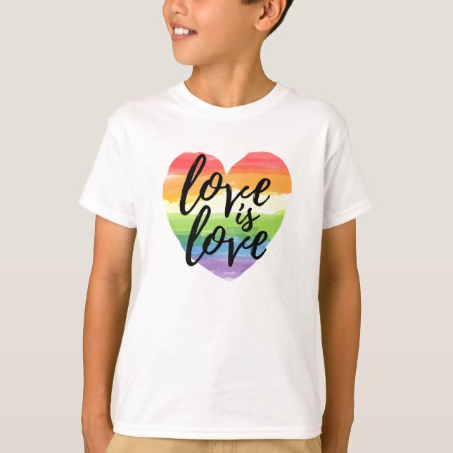 Liebe ist Liebe| Rainbow Watercolor Herz T-Shirt (Vorderseite)