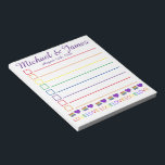 Liebe ist Liebe Rainbow Wedding Cake Heart Fevor Notizblock<br><div class="desc">Das Design der Einkaufstafeln im List-Stil zeigt eine originelle Marker-Abbildung eines Regenbogeneichen-Eherschnitts und eines lila Herzens, mit LIEBE in einem hübschen Regenbogen-Schriftart. Persönlich gestalten Sie Ihre Hochzeitsinformation für einen einzigartigen Gunst. Viele zusätzliche illustrierte Notizblöcke sind auch in diesem Shop erhältlich. Dieses Design ist auch auf anderen Produkten erhältlich. Sehen Sie...</div>