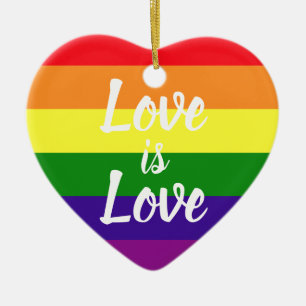 Liebe ist Liebe Regenbogen Herz Weihnachten Keramik Ornament