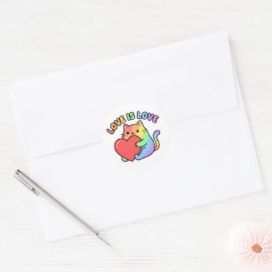 Liebe ist Liebe Regenbogen-Katzengeschenk, süßer S Runder Aufkleber