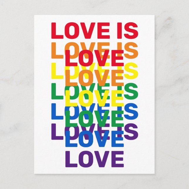 Liebe ist Liebe Regenbogen moderne Typografie cool Postkarte (Vorderseite)