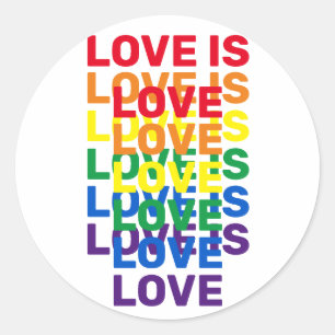 Liebe ist Liebe Regenbogen moderne Typografie Runder Aufkleber