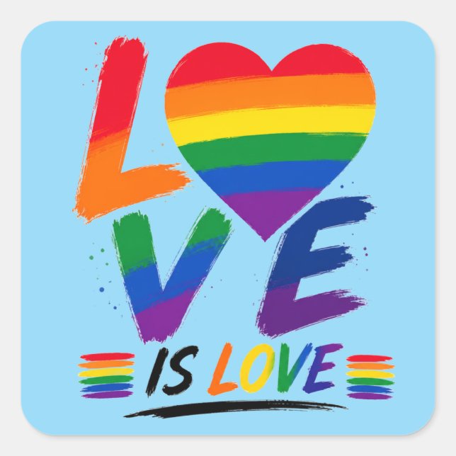Liebe ist Liebe – Regenbogen-Pride-Bürstendesign Quadratischer Aufkleber (Vorderseite)