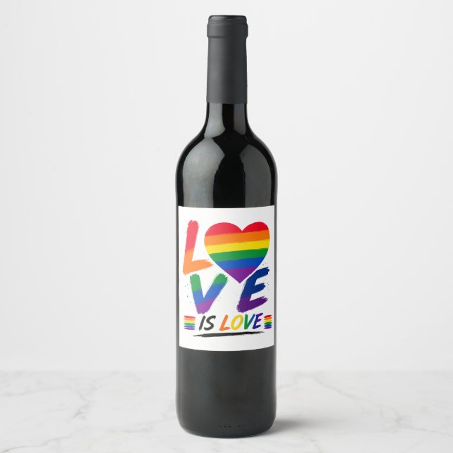 Liebe ist Liebe – Regenbogen-Pride-Pinsel-Design Weinetikett (Vorderseite)