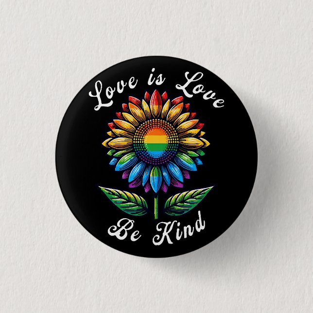 Liebe ist Liebe Regenbogen Sonnenblumen LGBT+ schw Button (Vorderseite)