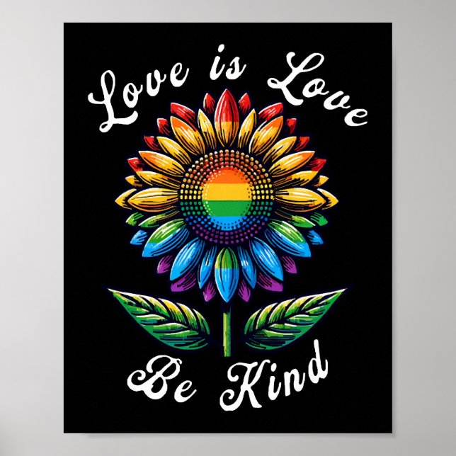 Liebe ist Liebe Regenbogen Sonnenblumen LGBT+ schw Poster (Vorne)