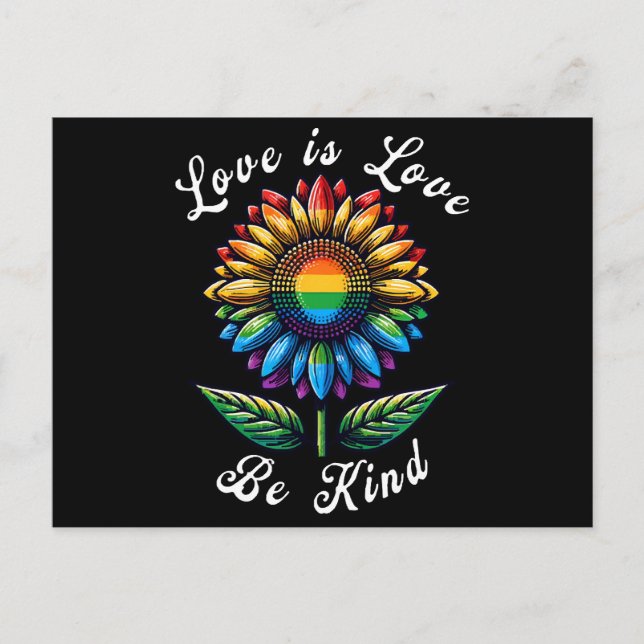 Liebe ist Liebe Regenbogen Sonnenblumen LGBT+ schw Postkarte (Vorderseite)