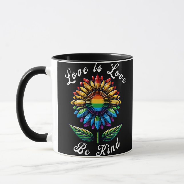 Liebe ist Liebe Regenbogen Sonnenblumen LGBT+ schw Tasse (Links)