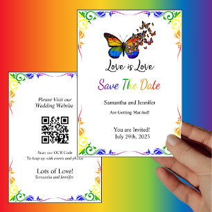 Liebe ist Liebe-Regenbogen-Thema Save the Date-Kar Einladung