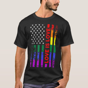 Liebe ist Liebe Regenbogen US Flag Lgbt Gay Lesbia T-Shirt
