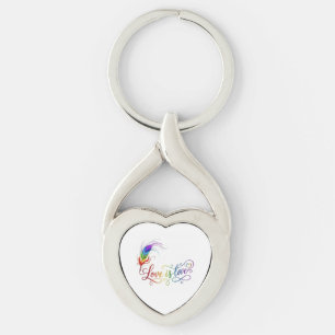 Liebe ist Liebe Regenbogenfeder Elegantes Herz Met Schlüsselanhänger