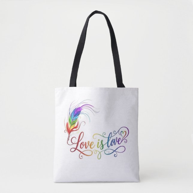 Liebe ist Liebe Regenbogenfeder Elegantes Skript-T (Vorderseite)