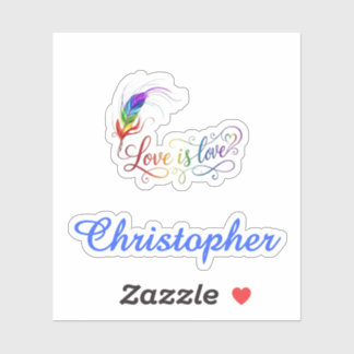 Liebe ist Liebe Regenbogenfeder Personalisierter J Aufkleber