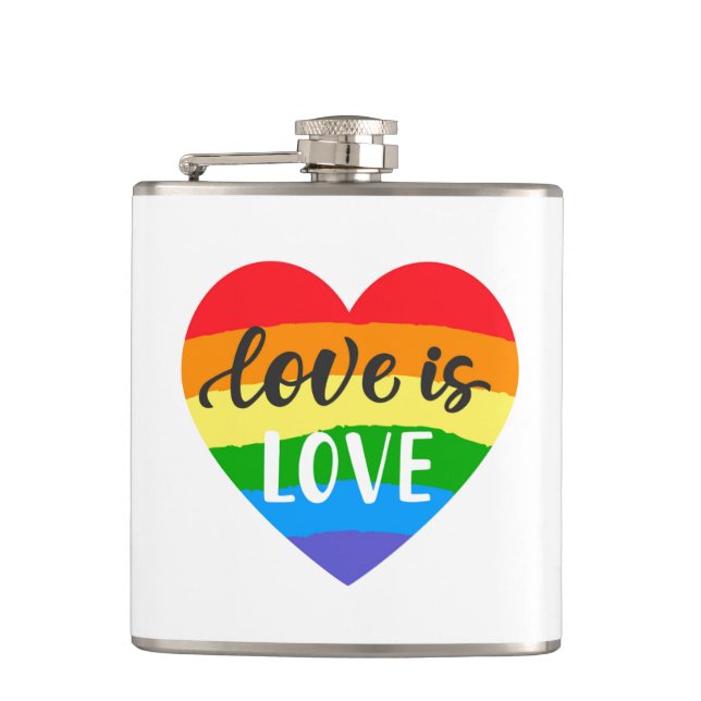 Liebe ist Liebe Regenbogenherz Flachmann (Vorderseite)