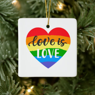 Liebe ist Liebe Regenbogenherz Keramikornament