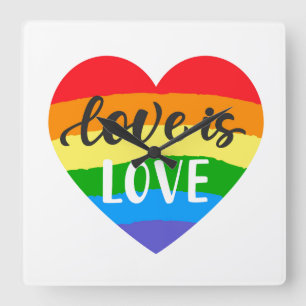 Liebe ist Liebe Regenbogenherz Quadratische Wanduhr