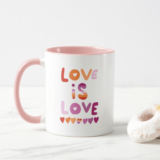 LIEBE IST LIEBE Rosa Lila lesbischer Gay Pride Tasse (Mit Donut)