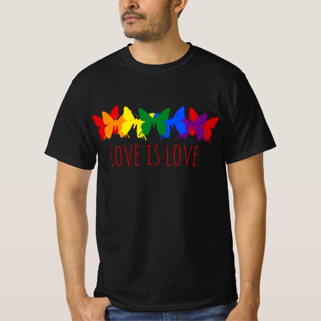Liebe ist Liebe Schmetterling Rainbow Black T-Shirt (Vorderseite)