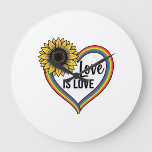 Liebe ist Liebe Sonnenblumen Herz Vintage Vektor T Große Wanduhr