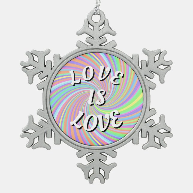 Liebe ist Liebe-Stolz Schneeflocken Zinn-Ornament (Vorderseite)
