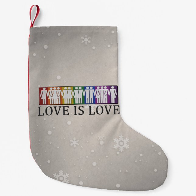 Liebe ist Liebe Text mit Silhouette LGBT People Kleiner Weihnachtsstrumpf (Vorderseite)