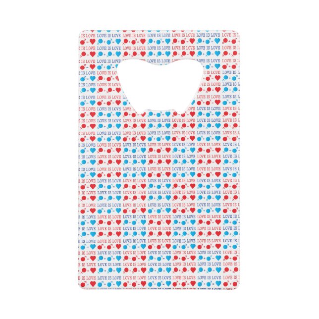 LIEBE ist LIEBE-Zitat in rot und blau Geldbeutel Flaschenöffner (Vorderseite)