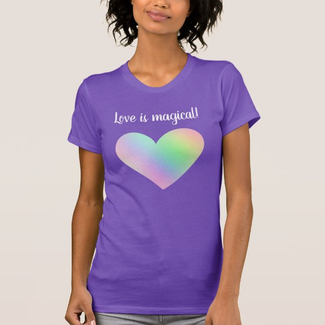 Liebe ist magischer Regenbogen strahlendes Herz T-Shirt (Vorderseite)