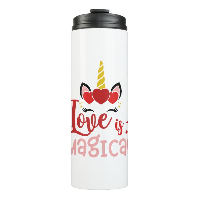 Liebe ist magisches Einhorn Thermosbecher (Vorderseite)