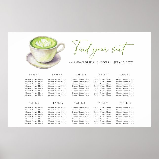 Liebe ist Matcha Hochzeits-Sitzplan Poster (Vorne)