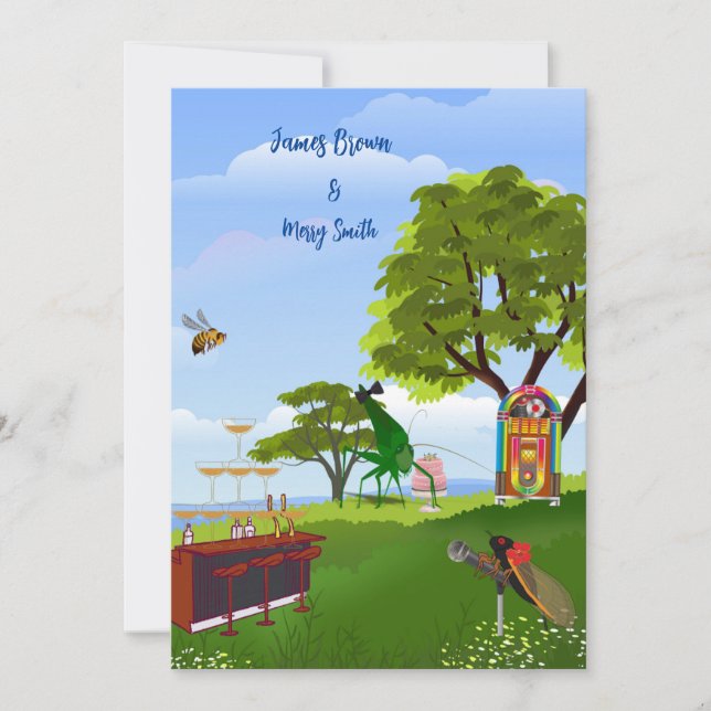 Liebe ist Meadow Serenade Cicadas Hochzeit Einladung (Vorderseite)