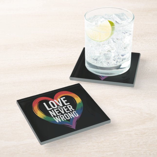 Liebe ist niemals falsch Pride Month LGBT Glasuntersetzer (Schrägansicht)