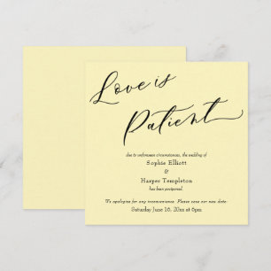 Liebe ist Patient blassgelbe verspätete Hochzeitsk Einladung