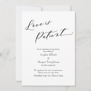Liebe ist Patient Einfache verspätete Hochzeitkart Einladung