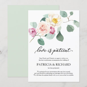 Liebe ist Patient Hochzeit Nachponement Eukalyptus Einladung
