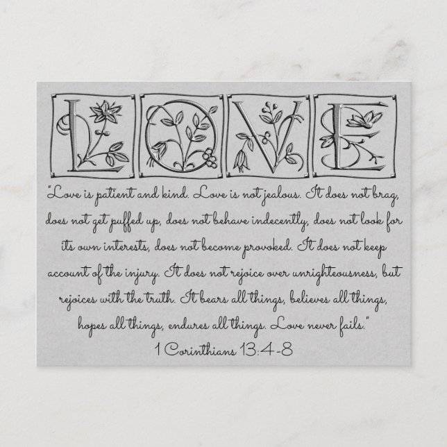 Liebe ist patient Kind-nie Versagt~Scripture~Weddi Postkarte (Vorderseite)