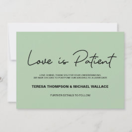 Liebe ist "Patient Sage green Wedding Postponement Einladung