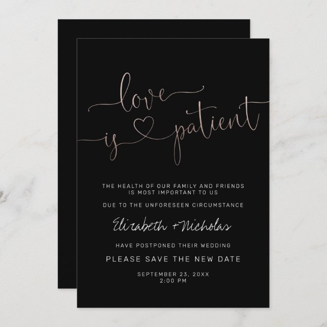 Liebe ist Patient | Verspätete Hochzeitsankündigun Einladung (Vorne/Hinten)