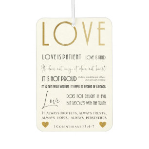 Liebe ist Patientin BIble Vers Typografie Gold Chi Autolufterfrischer