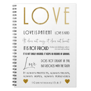 Liebe ist Patientin BIble Vers Typografie Gold Chi Notizblock