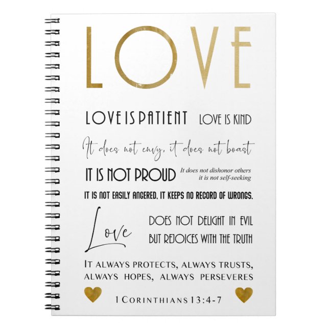 Liebe ist Patientin BIble Vers Typografie Gold Chi Notizblock (Vorderseite)